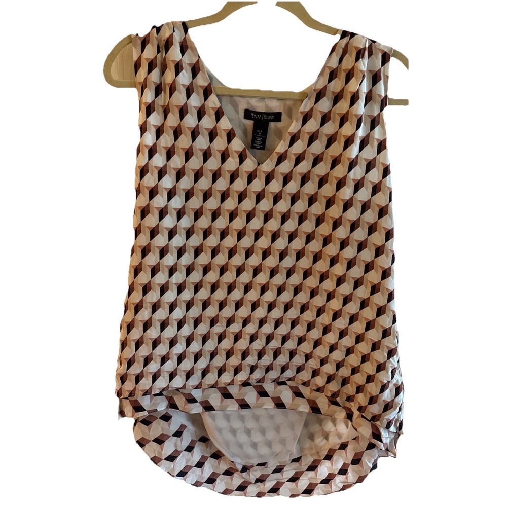 White House Black Market Silk Sleeveless Top Geometric Print Blouse Size M